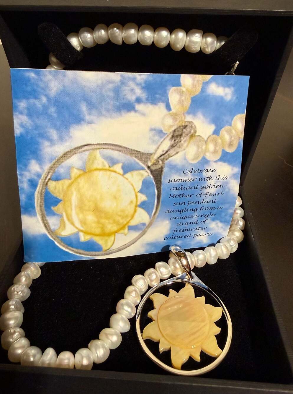 Honora 18" Freshwater Cultured Pearl Necklace with Mother-of-Pearl Sun Pendant,